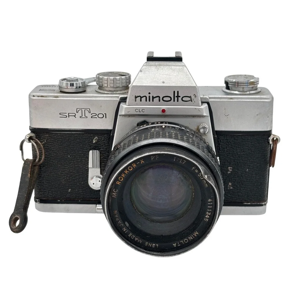 Minolta SRT 201 35mm SLR Film Camera with MC Rokkor-X PF 50mm f1.7 Lens Silver